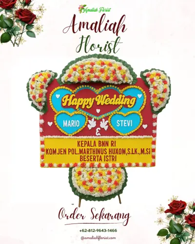 Karangan Papan Bunga Pernikahan di Aula Hotel Aquarius Boutique Palangkaraya